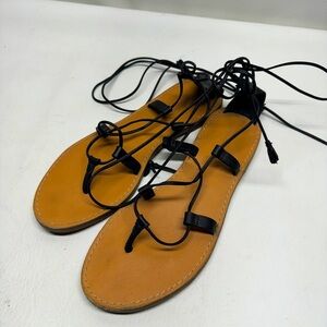 Madewell The Boardwalk Lace-Up Black Tassel Thong Sandals Shoes size 8